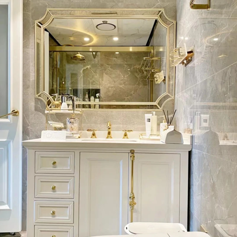 Custom-made French-American bathroom cabinet combined with solid wood slate floor-standing hand-washing basin and bathroom