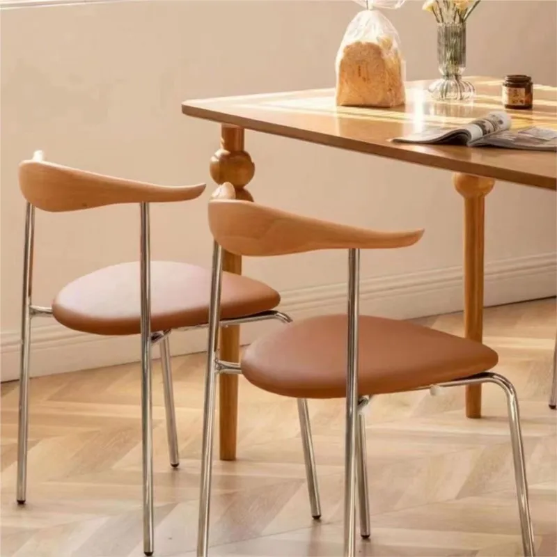 Light Luxury Cow Horn Dining Chair Modern Minimalist Creative Home Solid Wood Soft Pack Chair, Loft Minimalist Coffee Shop Chair image 2