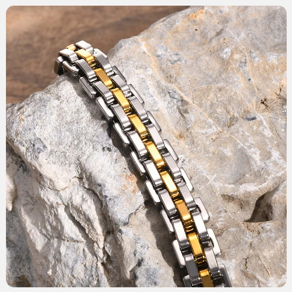 Vnox Thick Masculine Wtach Band Link Bracelets for Men, 11mm Stainless Steel Handmade Link Wristband, Gentle Punk Gift for Him