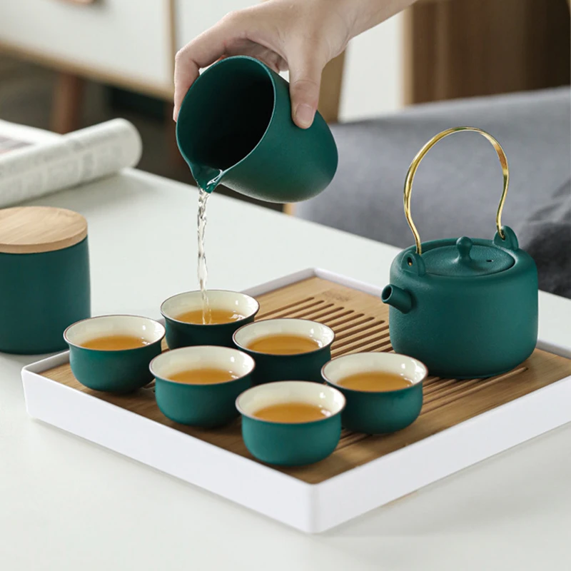 Tie Beam Teapot Tray Kettle Chinese Tea Set Travel Bag Ceramic Tableware Arab Coffee Cups Gift Porcelain 6 Persons Matcha Ceremo