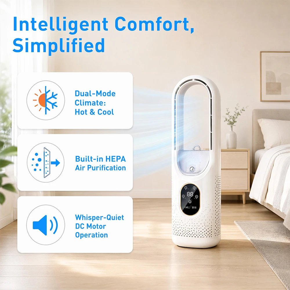 **Bladeless Fan Air Cooler Portable Desk Evaporative Humidifier** 6 Speeds Quiet Table Cooling Fan with Timer for Home Office