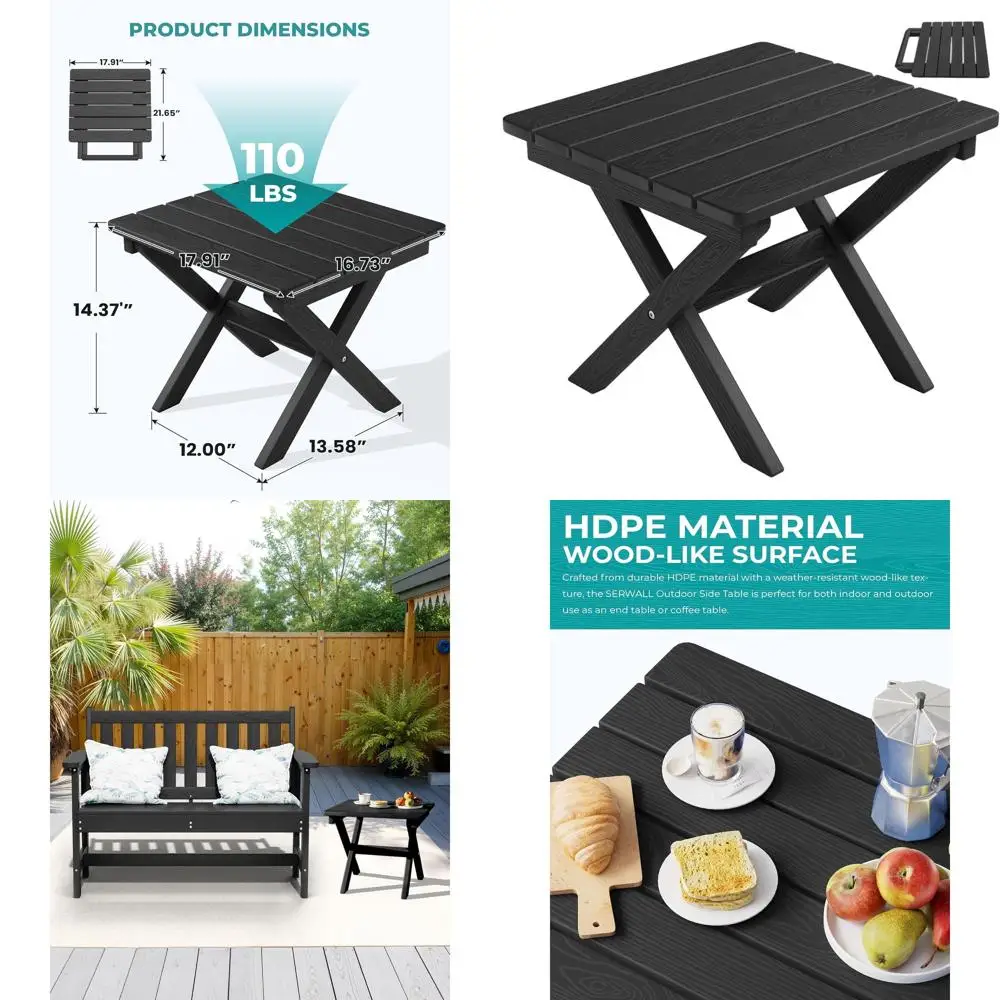 Portable Black HDPE Outdoor Side Table - Folding Adirondack End Table