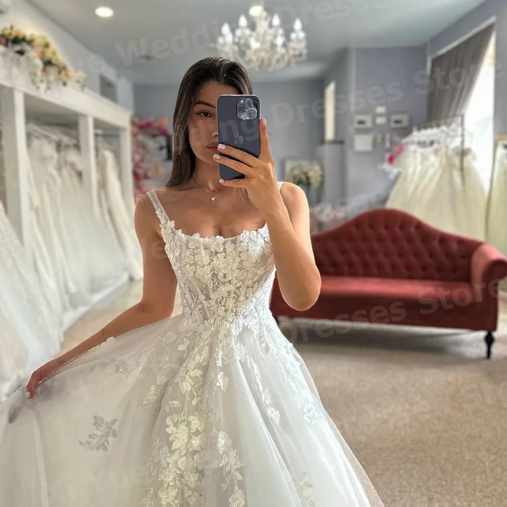 Vestidos De Novia lujosos con apliques De encaje para mujer, Vestido De Novia con tirantes finos, vestidos De Novia personalizados