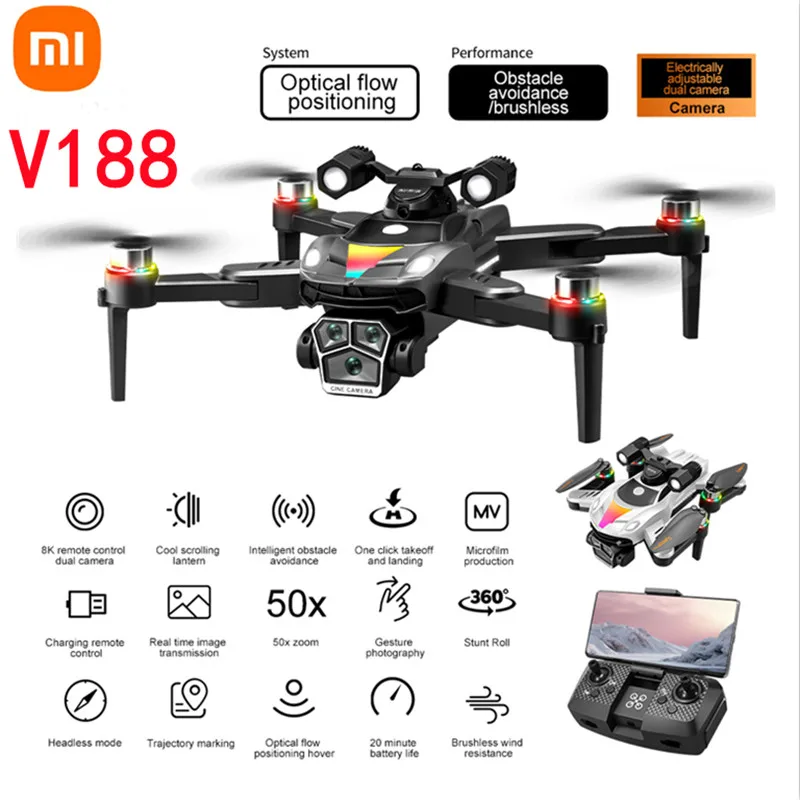 Xiaomi V188 Drone 8K HD Aerial Professional Dual Cameras Optical Flow Positioning Avoidance WIFI Brushless Motor GPS Quadcopter