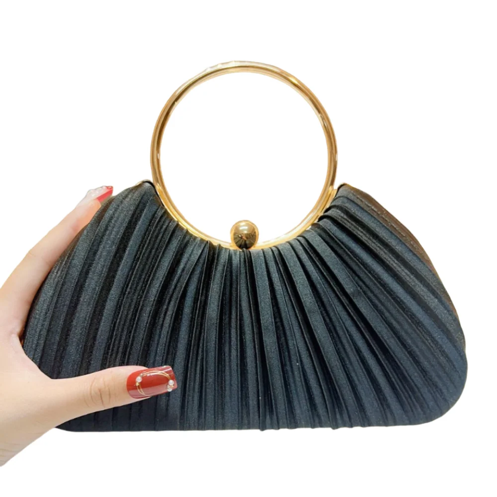 

Exquisite Evening Banquet Bag Light Luxury Portable Satin Pleated Handbag Temperament Solid Color Elegant Crossbody Bag Outdoor