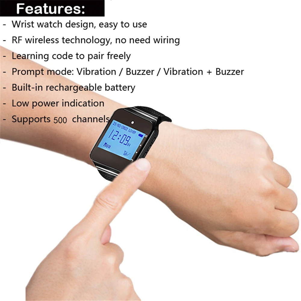 Restaurant Pager Wireless Waiter Calling System Watch Receiver Call Button For Cafe Clinic Dentist