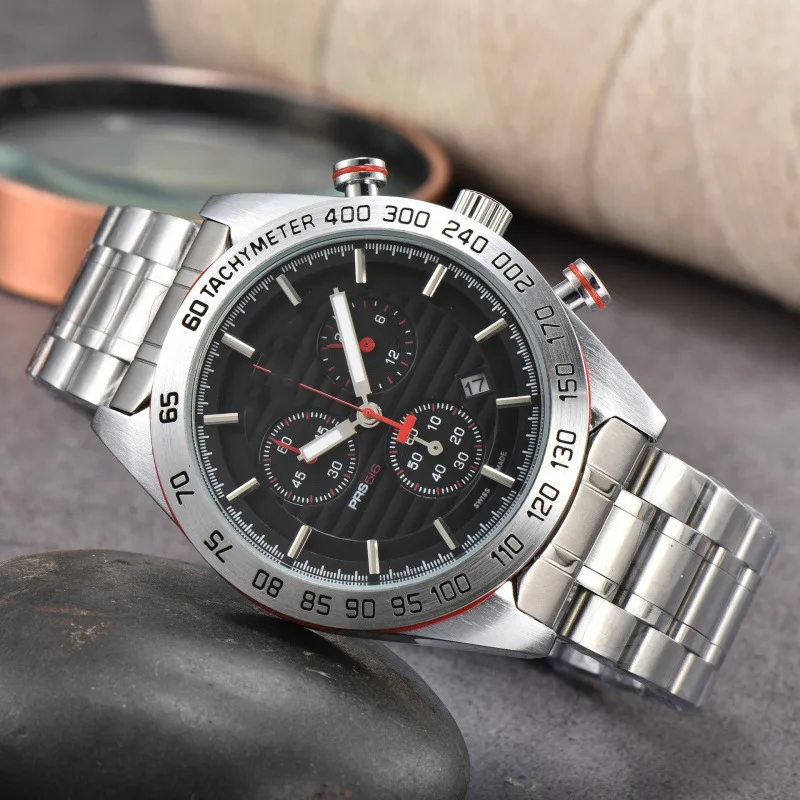 ​2025 Men's Luxury Chronograph Watch Stainless Steel Sapphire Crystal Waterproof 100M 6-Hand Multi-Function Date Display