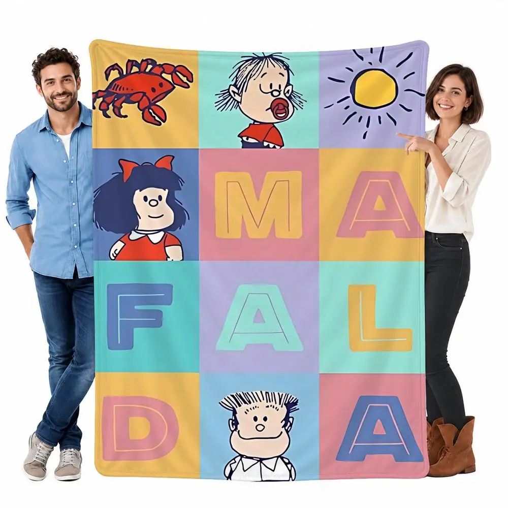 Classic Comic Mafalda Throw Custom Printed Flannel Fleece Blanket for Sofa Bed Office Travel & Camping