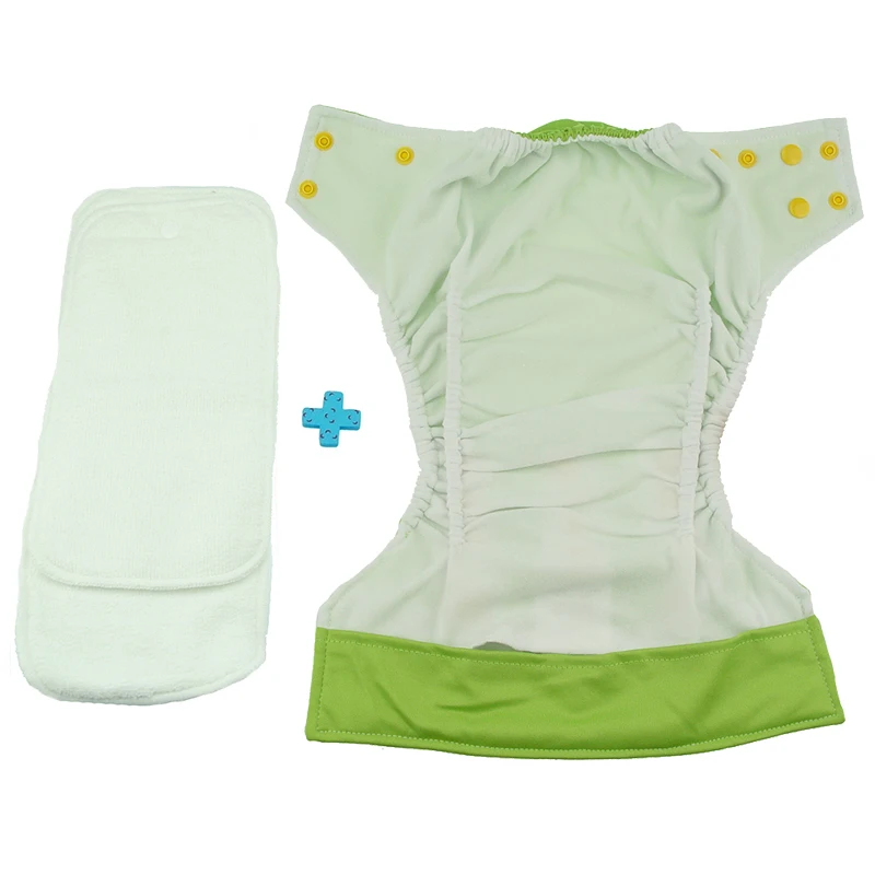 One Set Baby Cloth Diapers Breathable AI2 Diaper Nappy Cover Reusable Soft Minky Solid Color Snaps with 2pcs Inserts