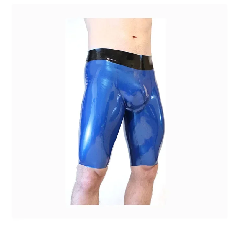 Latex Panties Short Pants Underwear Customise Sexy Fetish Men Blue with Black Supply Plus Size Shorts