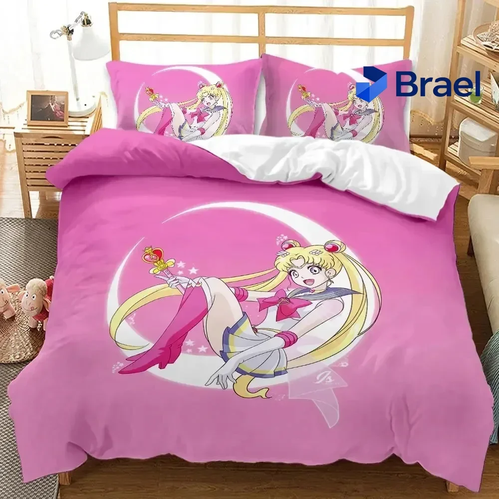 Exquisite 2024 Kawaii Sailor Moon Bedding Set For Boys Girls Luxury Duvet Cover Pink Comforter Double Duvet Cover Set With Cover
