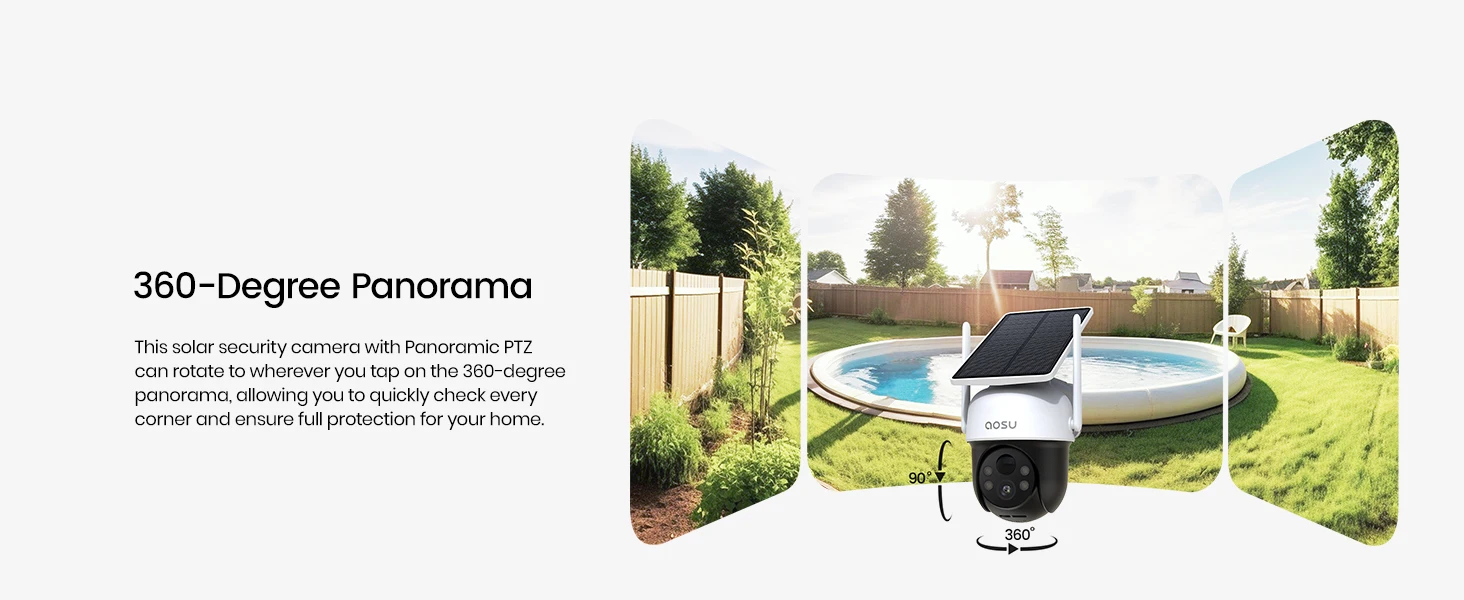 Renewed AOSU 5000mAh 3MP Solar Camera Outdoor Wireless Two-way Audio Security Camera Auto Tracking Solar Panel PTZ CCTV Camera