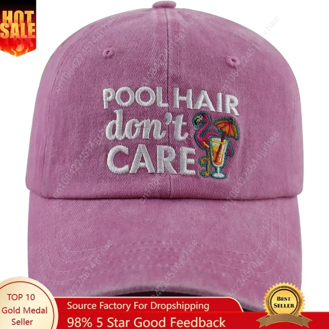 

Pool Hair Don't Care Hat for Men Women, Funny Adjustable Cotton Embroidered Flamingo Pool Baseball Cap