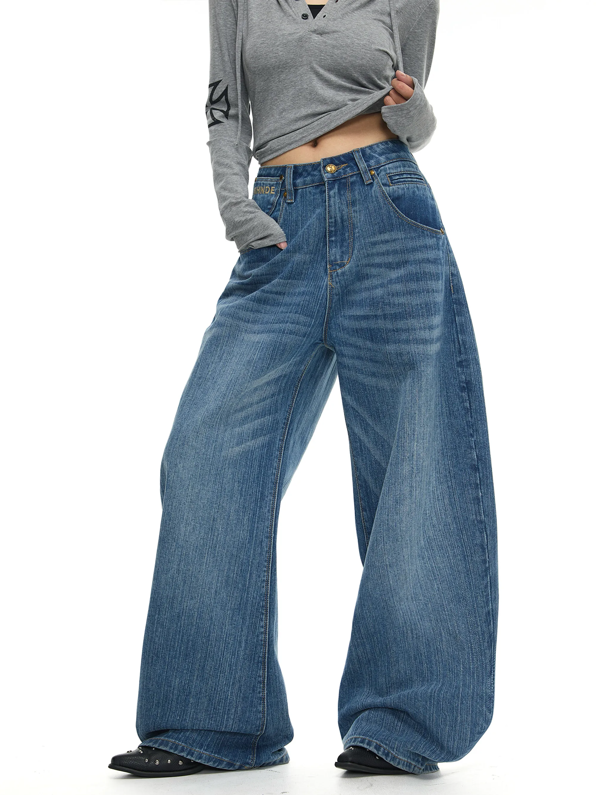 

American Retro Bamboo Button Denim Jeans Casual High Waist Zipper Fly Men's Women's Loose Fit Summer Jeans Trendy Long Pants