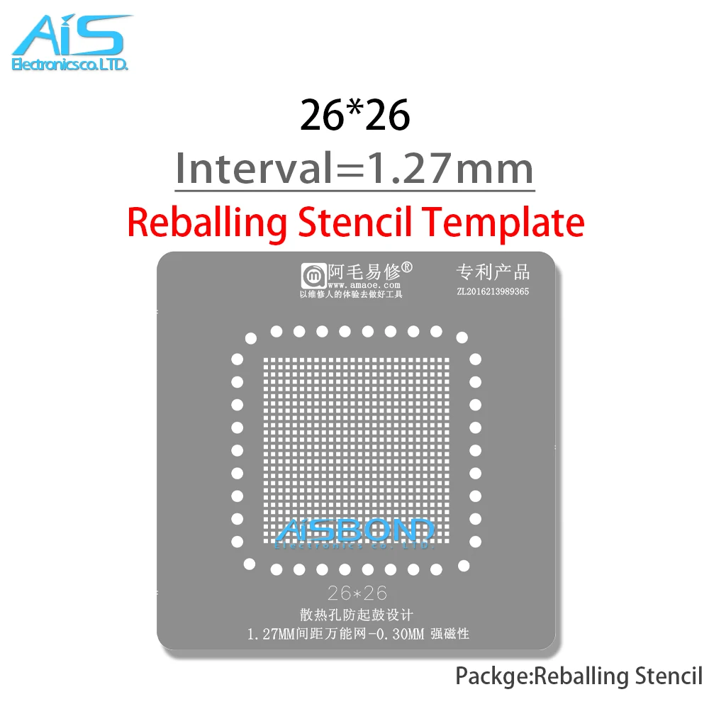 Multifunction Universal BGA Stencil, Modelo térmico direto, Retrabalho de solda, Multifunction, Parallel Hole, 1.0mm, 1.27mm, 50x50, 26x26