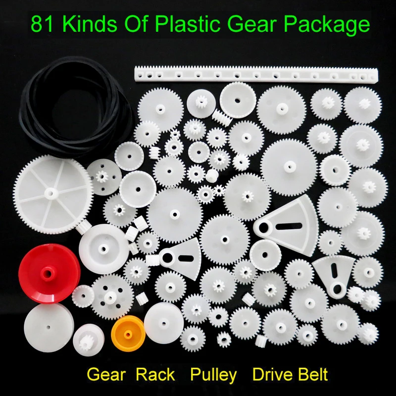 81PCS/set Plastic Gear Rack Pulley Belt Worm Gear Single-and Double-Gear Teeth For Toy Car DIY Robot Motor Model Gearbox Kit