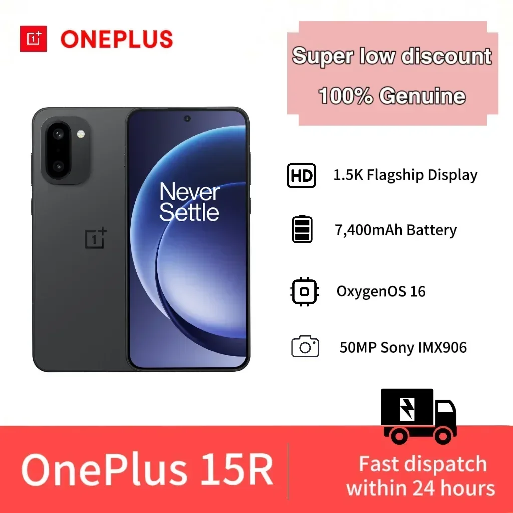 OnePlus 15R 12+256/512GB Global Version, AI smartphone with Snapdragon 8 Gen 5, 6.83" 165Hz, 7400mAh battery,Without Charger