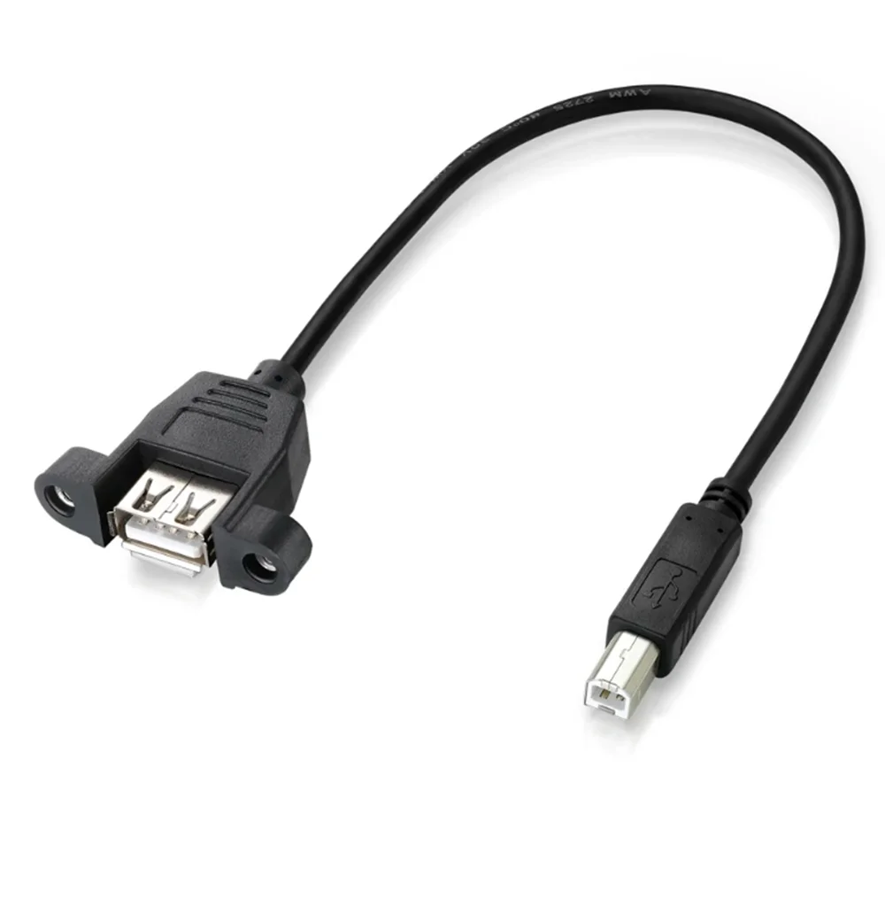

USB 2.0 Type B Male to Type A Female Converter Extension Cable With Panel Mount Foil+Braided Shielded 30cm 50cm