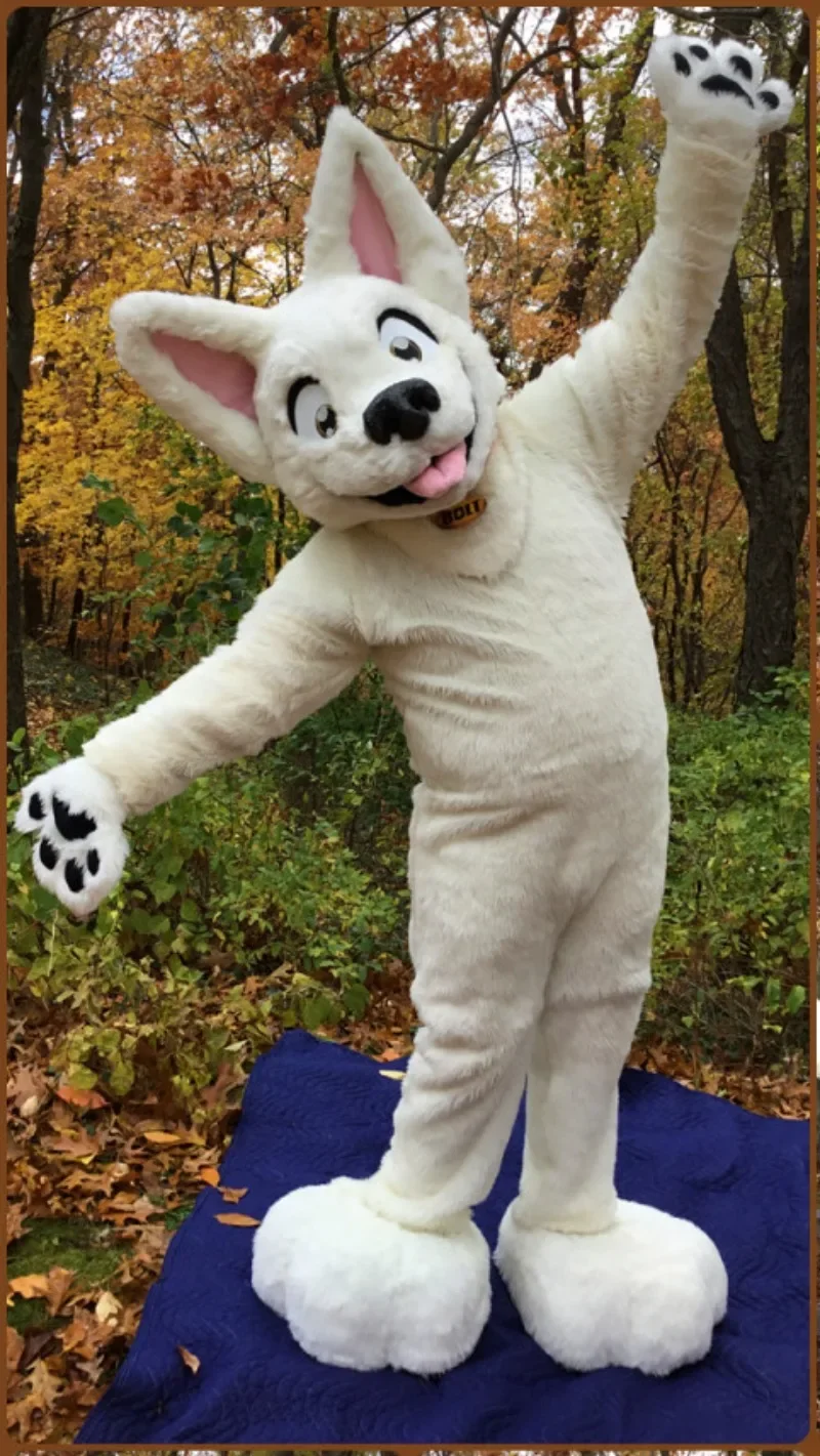 

White Fox Dog Fursuit Mascot Costumes Halloween Fancy Party Dress Cartoon Character Carnival Christmas Birthday Party Gift