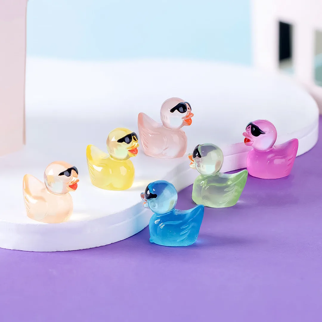 50Pcs Luminous Mini Ducks with Glasses Miniatures Mix 12 Colors Duck  Micro Landscape DIY Accessories Mini Ducks Home Decor