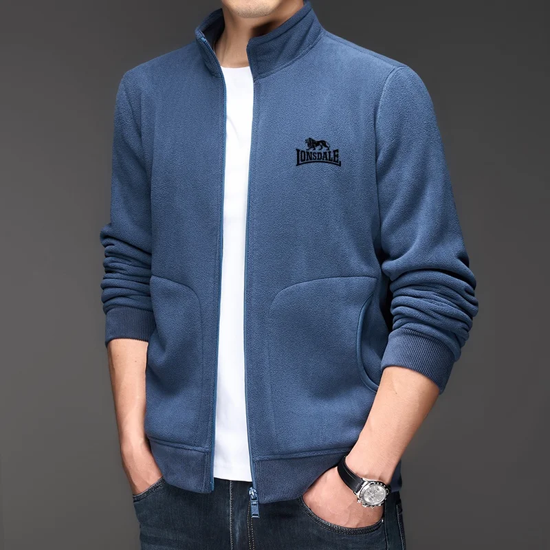 

Luxury customized autumn winter new men's standing collar jacket velvet warm zipper cardigan top high-end brand embroidered coat