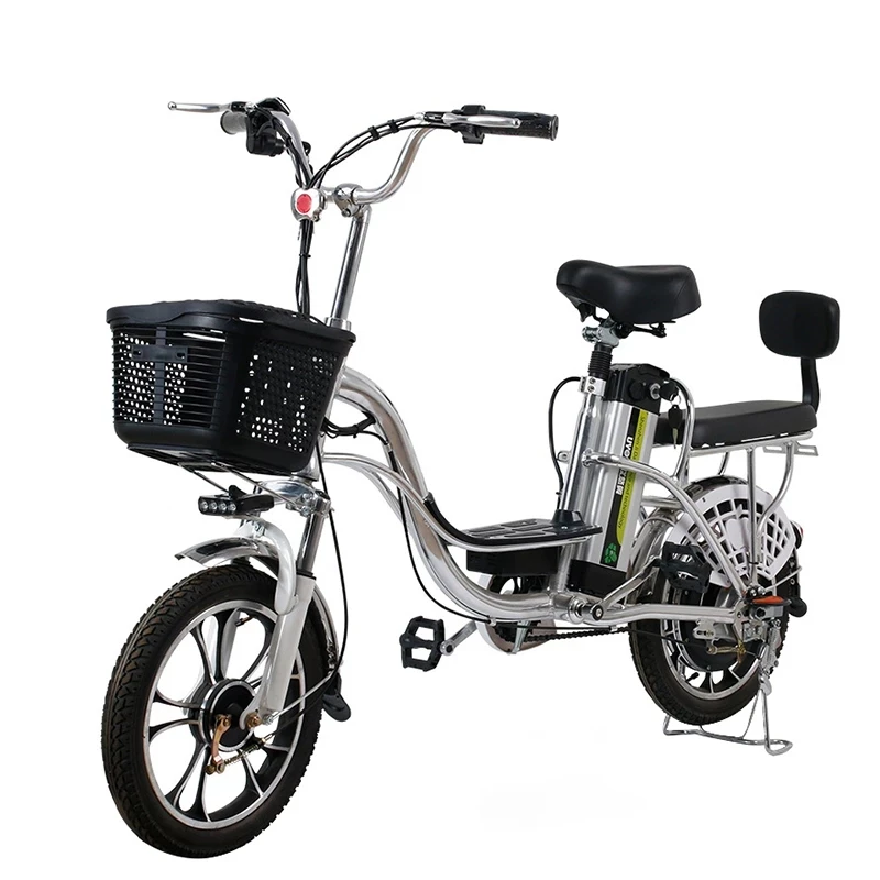 16 Inch Adult 2 Wheels Parent Child Electric Bicycle 2 Seats 15AH 48V 250W Brushless Motor Electric City Bike With Front Basket