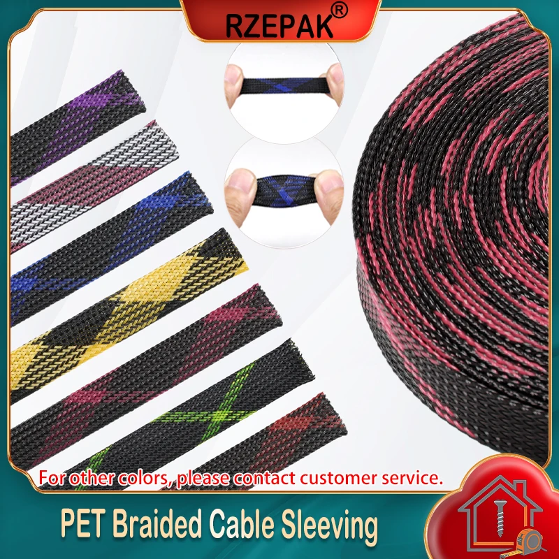 10m PET Expandable Braided Cable Sleeving 2mm - 40mm High Density Flame-retardant Mesh Tube Nylon Wire Cable Insulated Sheath
