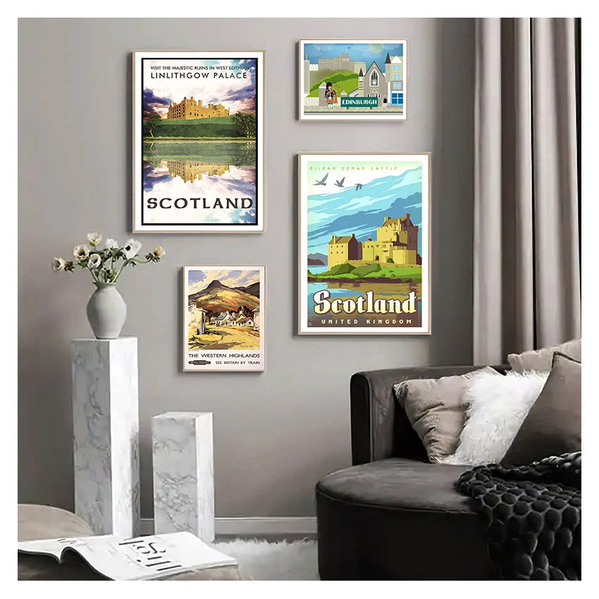 Vintage Wall Kraft Posters Coated Sticker Home Decoration Gift Scotland Travel Canvas Paintings