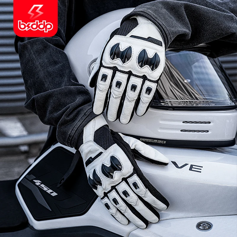 

2025 New Motorcycle Riding Gloves Men Women Touchscreen Motocross Gloves TPR Shell Protection Motorbike Gloves Genuine Leather