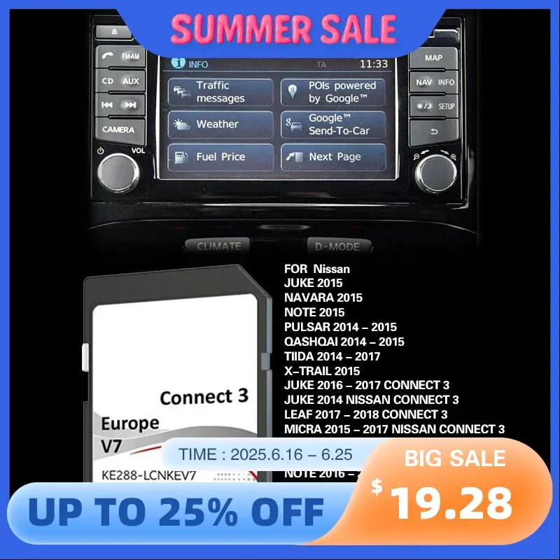 

Connect3 V7 SAT Nav Update GPS 16GB Car Map SD Memory Flash Card EUROPE UK Spain