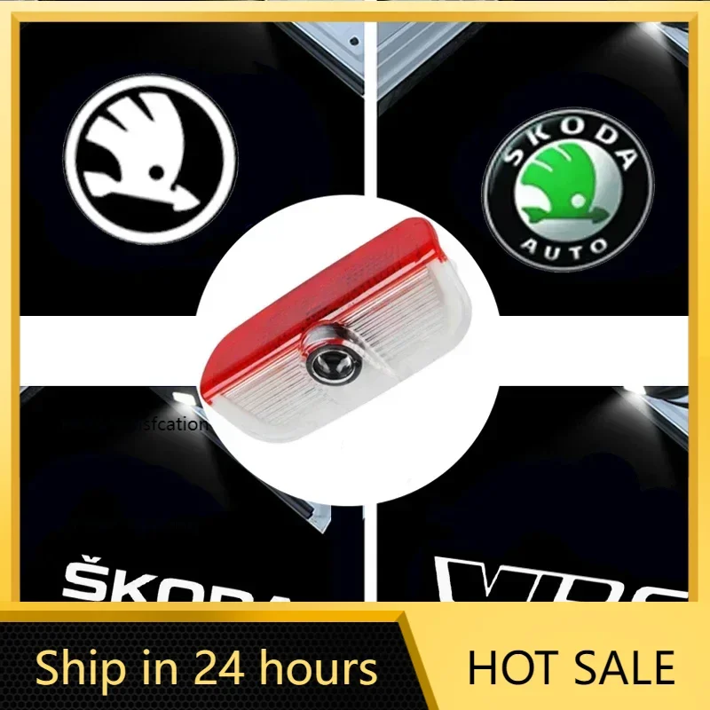 

Автомобильная наклейка 2026, хит продаж, 2 шт., дверь автомобиля, добро пожаловать, логотип, освещение, призрак, проектор, теневые лампы для Skoda VRS Fabia Octavia Roomste