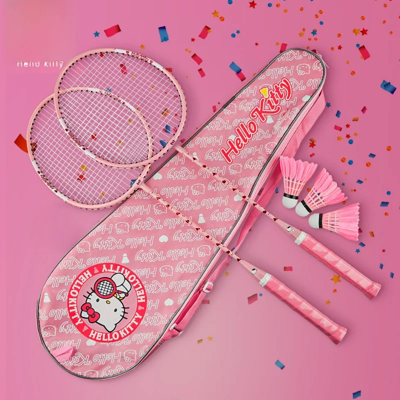 hellokitty-women's-badminton-racket-set-ultra-light-double-sided-aluminum-alloy-frame-for-adults-and-children