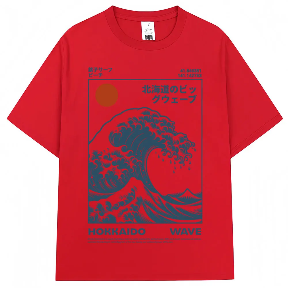 Style japonais Hokkaido vague Vintage T-shirt hommes femmes Harajuku mode haute qualité t-shirts surdimensionné été T-shirt