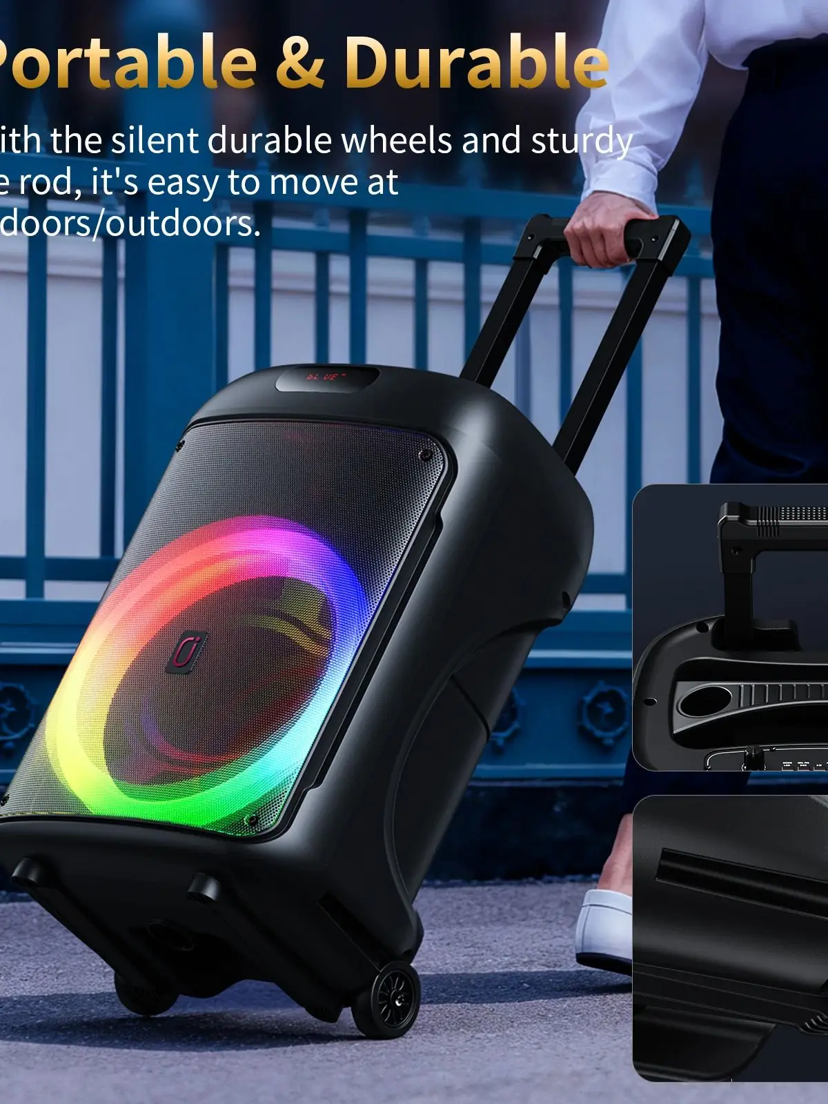 Karaoke-Maschine mit 2 Kabellosen Mikrofonen, Großer Tragbarer Bluetooth-Lautsprecher für Erwachsene mit RGB-Licht PA-System Höhen- & Bassregelung