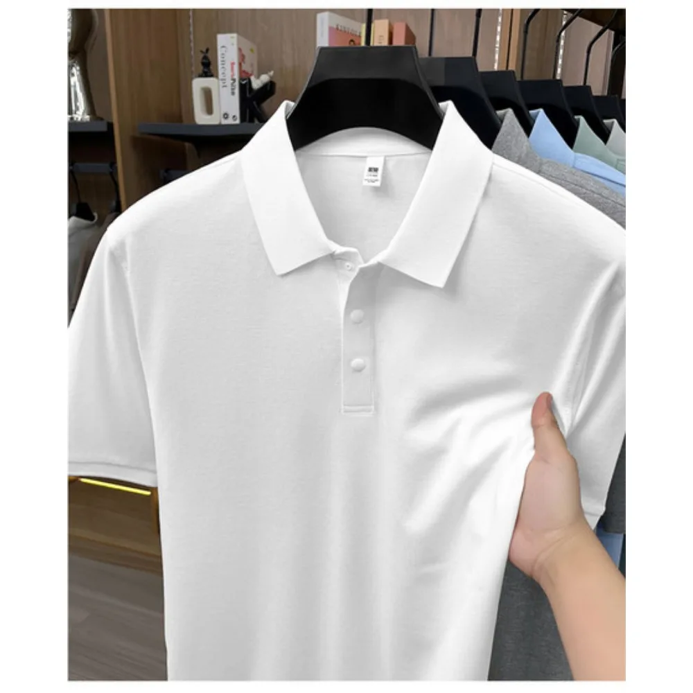 Men's Business Casual Long Sleeve Polo T-shirt 100% Cotton Summer Comfortable Top Multiple Colors Short Sleeve