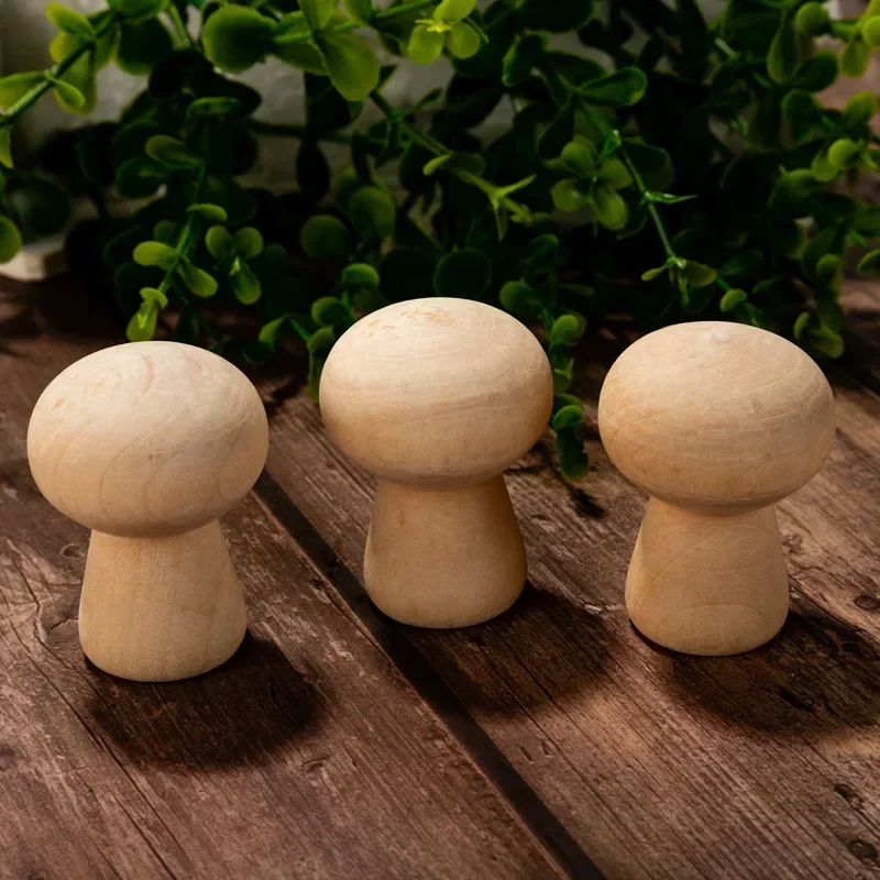 10Pcs Natural Mushroom-Shaped Wooden Mushroom DIY Graffiti Ornaments Creative Desktop Decoration