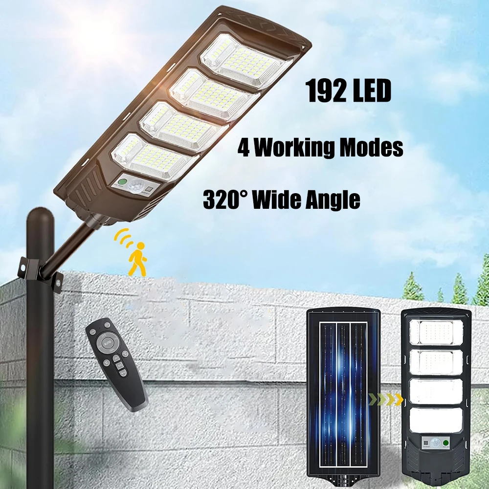 ضوء الشارع بالطاقة الشمسية من الغسق إلى الفجر بزاوية واسعة 6500K ضوء أمان مقاوم للماء مع جهاز تحكم عن بعد بمستشعر الحركة لشرفة الفناء