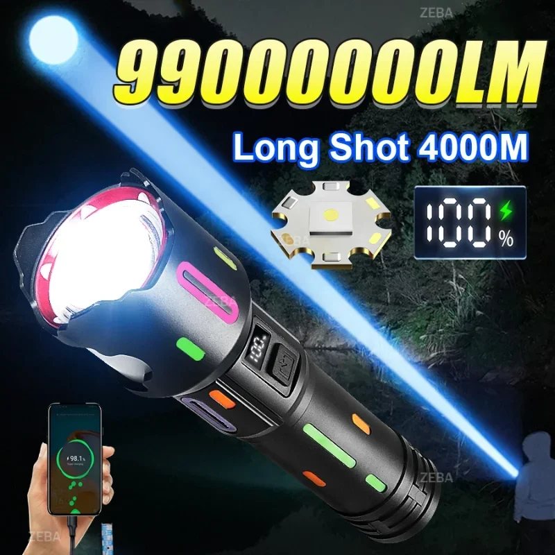 990000LM High Power Rechargeable LED Flashlight  Workshop Lamp With Side Light Tactical Lantern Emergency Flashlights Fishing