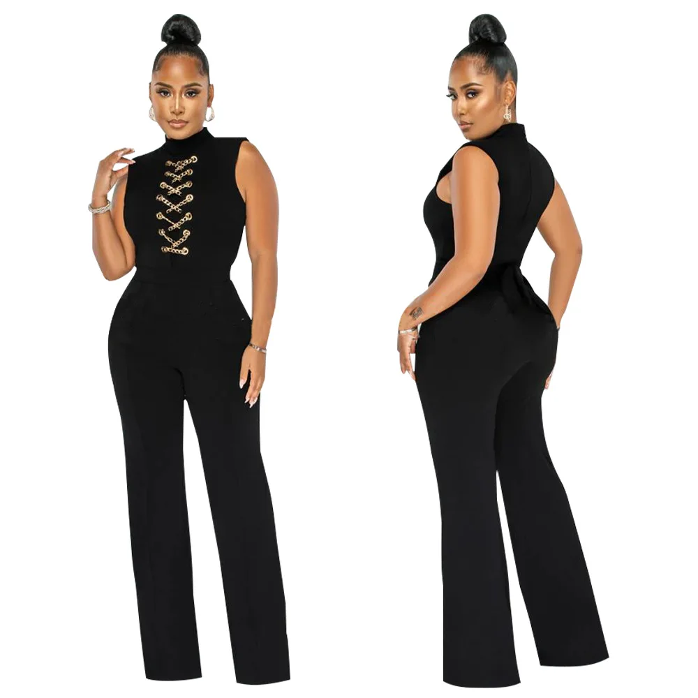 Solid Sleeveless Jumpsuit Women Summer Rompers Bodysuits O Neck High Waist Wide Leg Pant Jumpsuit Streetwear Overalls