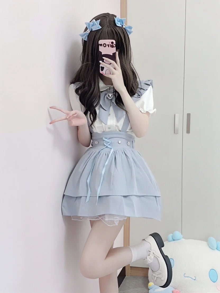 

Summer Short Style Japanese Lolita Dress Sweet First Love Series Princess Skirt for Women Fashionable Casual Shirt Dress