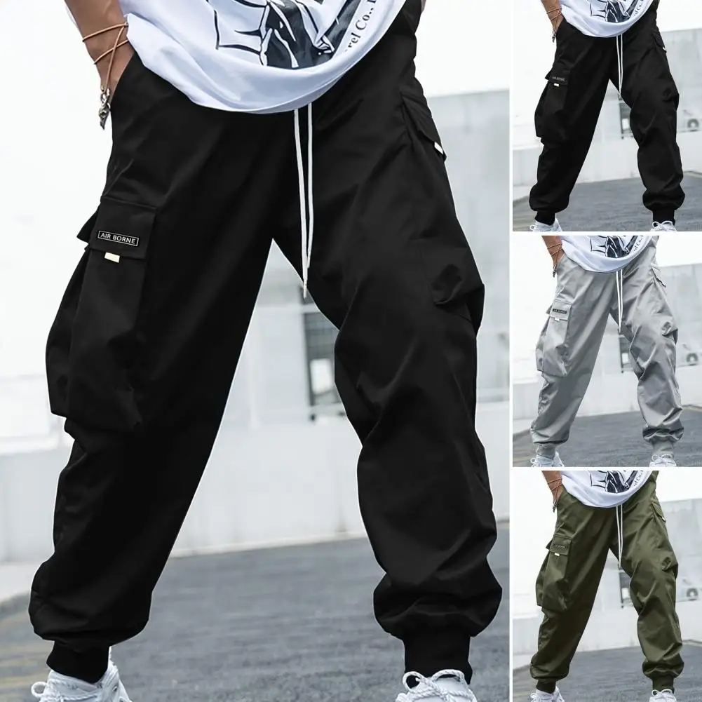 Men Cargo Trousers Streetwear Cargo Pants with Elastic Waist Pockets for Men Breathable Hop Trousers with Ankle-banded Design