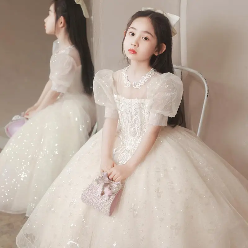 

Girls dress princess dress 2025 spring children host flower girl wedding little girl piano performance costume