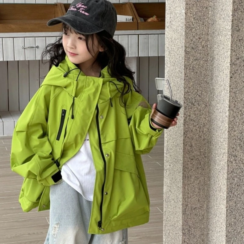 

New Korean Style Kids' Waterproof Windbreaker Cargo Jacket for Boys Girls 6-12 Years Oversized Stylish Spring Autumn 2025