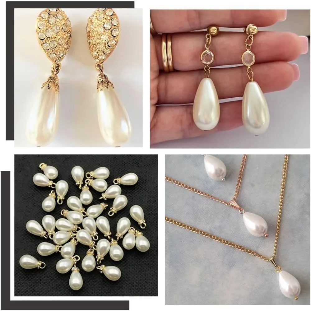 110 Pcs Tear Drop Pearl Beads 4 Sizes White Water Drop Pearl Beads ABS Plastic Pearl Beads Imitation making kit