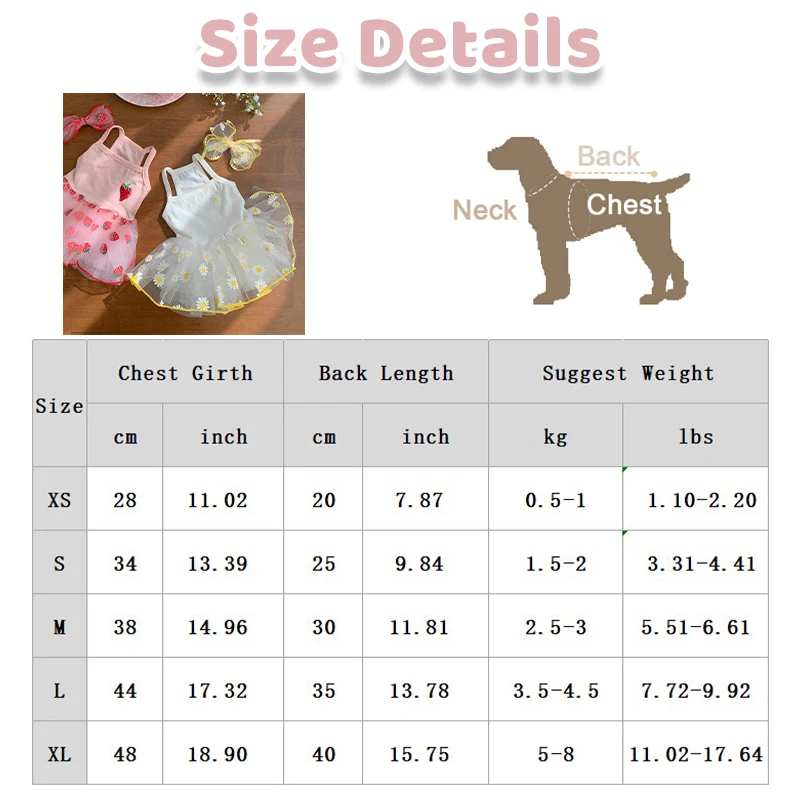 Dog Dress Cute Strawberry Daisy Pattern Skirt Puppy Princess Dresses Chihuahua Yorkie Sweet Skirts Summer Pet Clothes