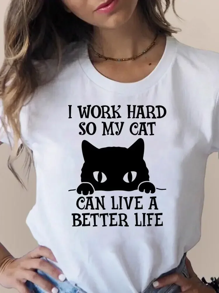 T-shirt imprimé à manches courtes pour femmes, vêtements pour femmes, chat, animal de compagnie drôle, animal mignon, t-shirt graphique pour dames, mode estivale