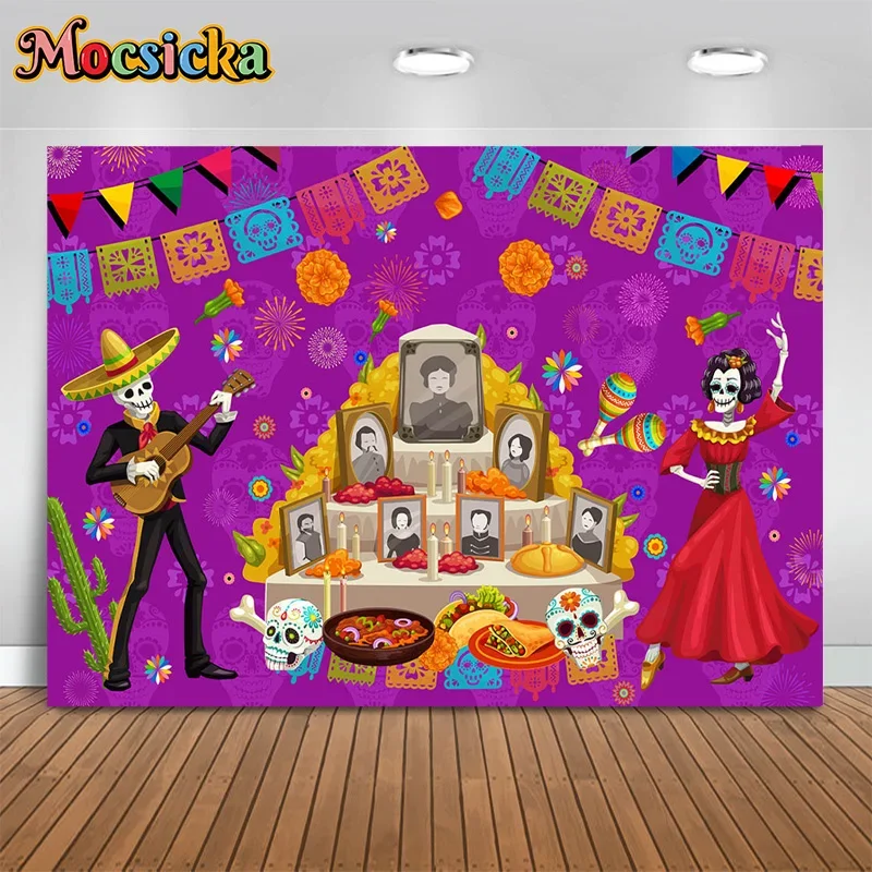 

Day of the Dead Photography Backdrop Skeleton Dancers Spirit Signs Background Mardi Gras Birthday Party Kids Photo Studio