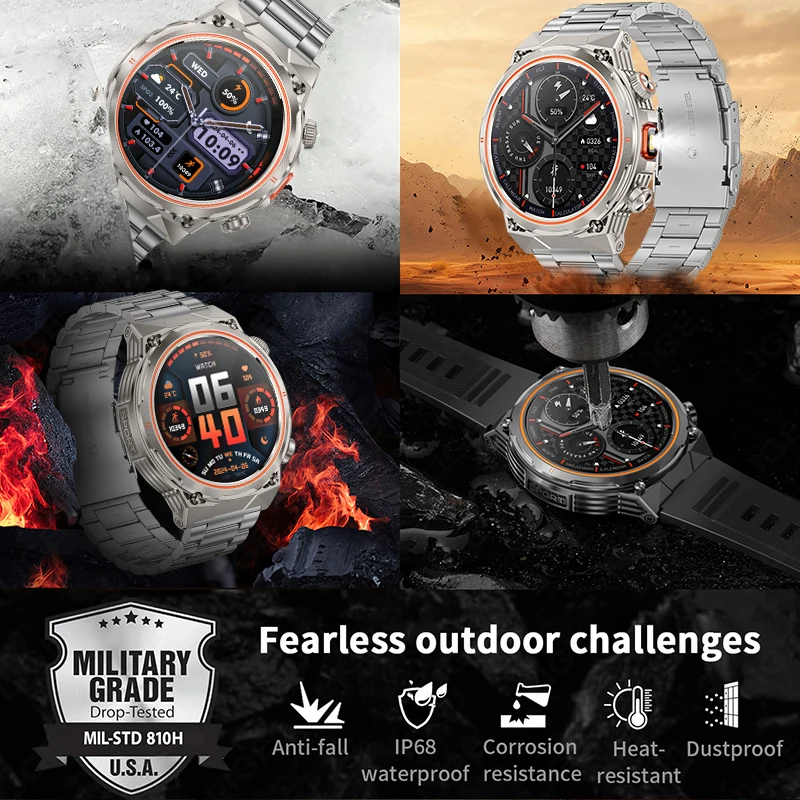 LIGE Smart Bluetooth Call Outdoor Sports IP68 Waterproof 1.46 Inch Screen 400mAh Smartwatch Men 100+ Sport Mode Health Monitor