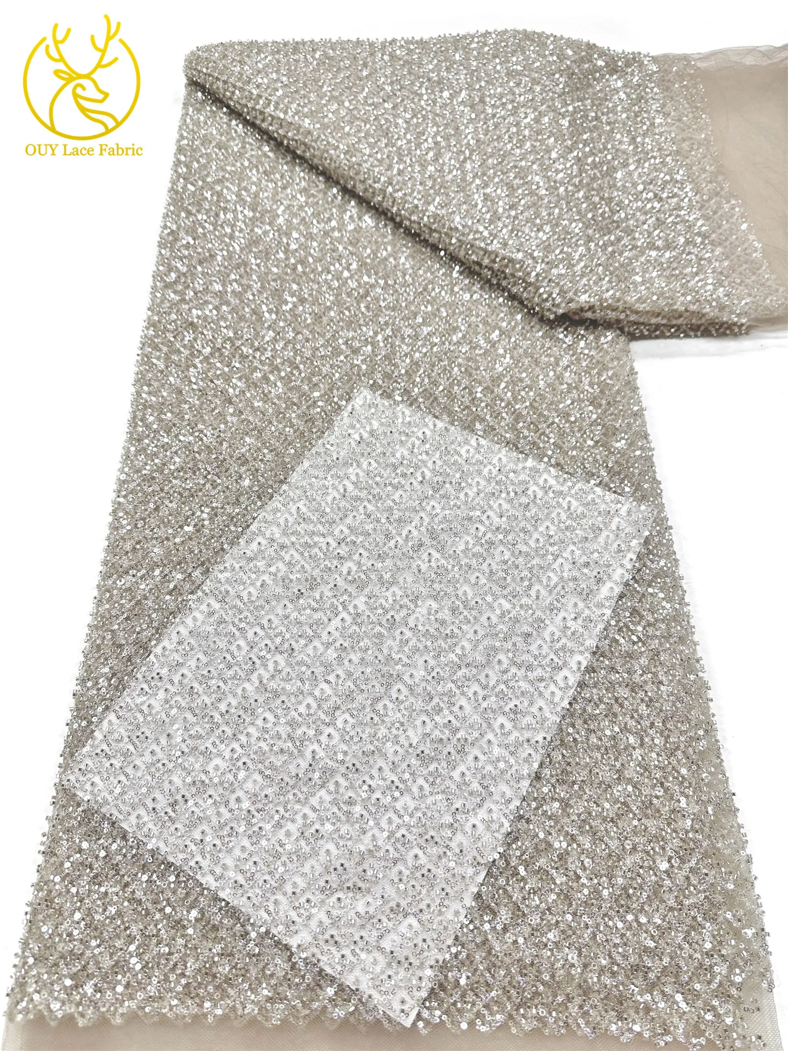 Großhandel Goldperlen-Pailletten-Spitzenstoff Hochwertiger Party-Tüll-Spitzenstoff für Hochzeitskleider Nähzubehör – Detail 10