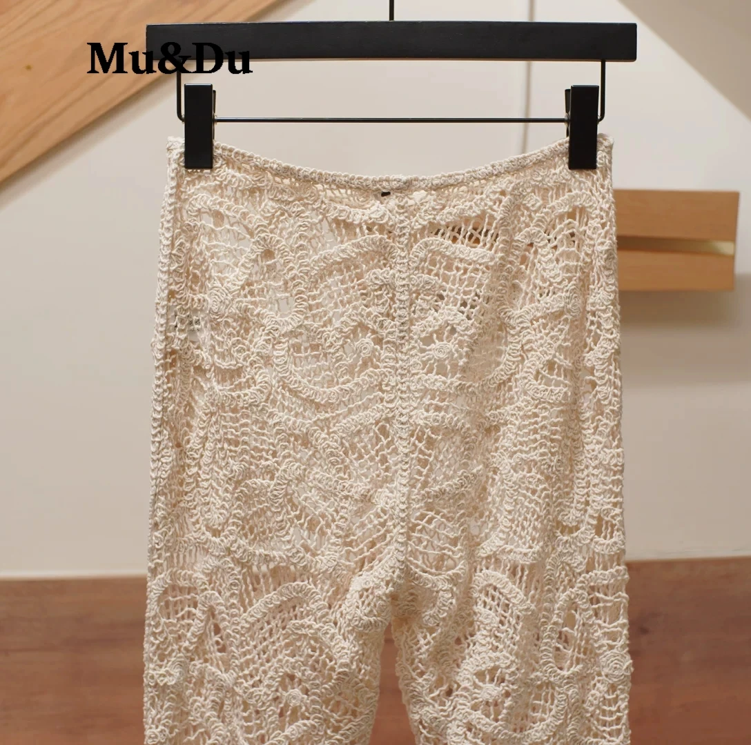Sexy Beach Vacation Long Pants Hollow out See through Bell Bottoms Romantic Spicy Girl off Hook Flower Lace Design Flared Pant